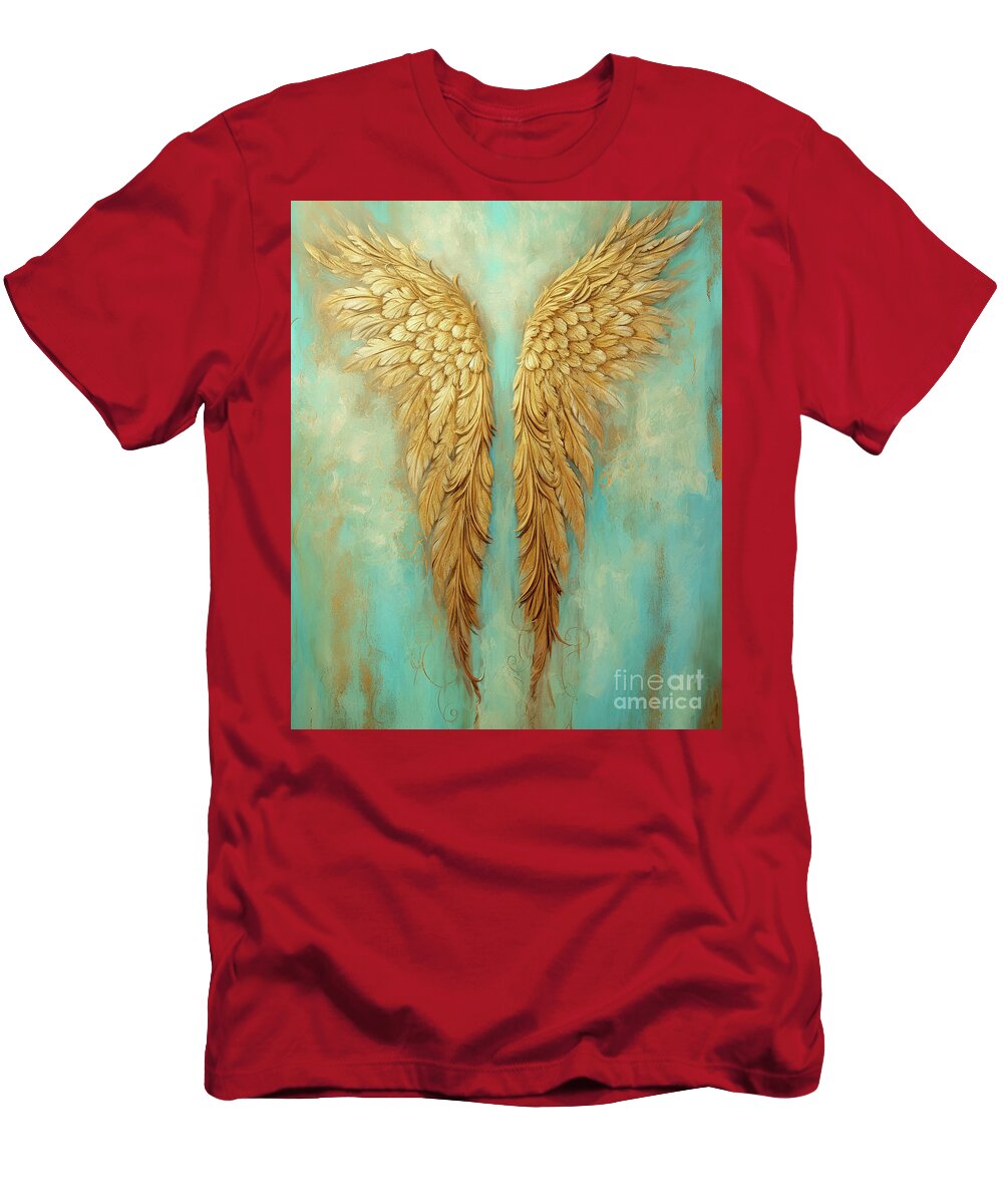 Angel T-Shirt featuring the painting Golden Angel Wings by Tina LeCour