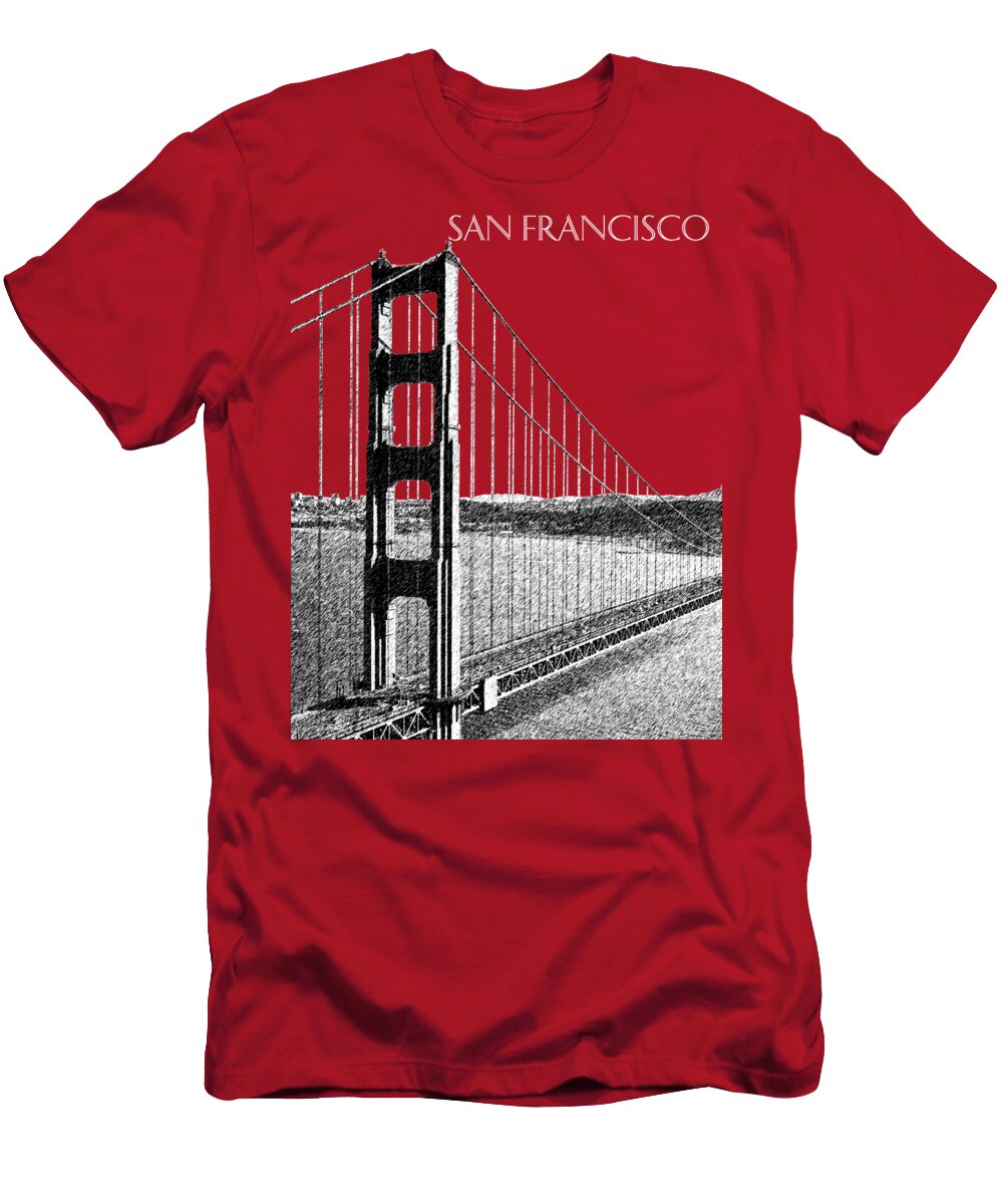 Architecture T-Shirt featuring the digital art Golden gate Bridge - Dk Red by DB Artist