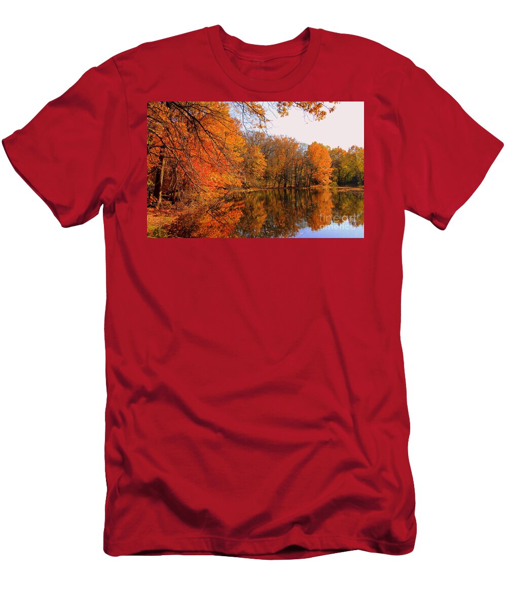 Fall T-Shirt featuring the photograph Golden Reflection by Lennie Malvone