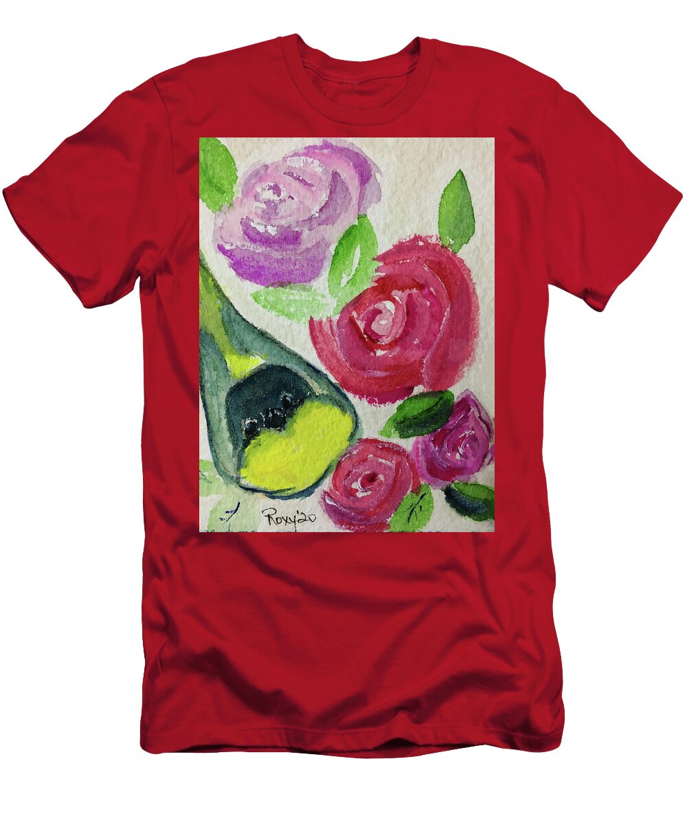 Goldfinch T-Shirt featuring the painting Goldfinch among Roses by Roxy Rich