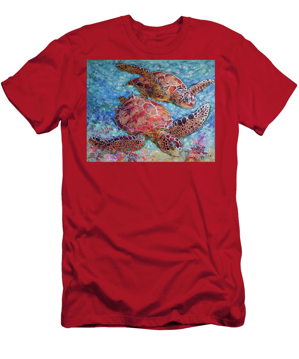 Green Sea Turtles T-Shirt featuring the painting Grand Sea Turtles by Jyotika Shroff