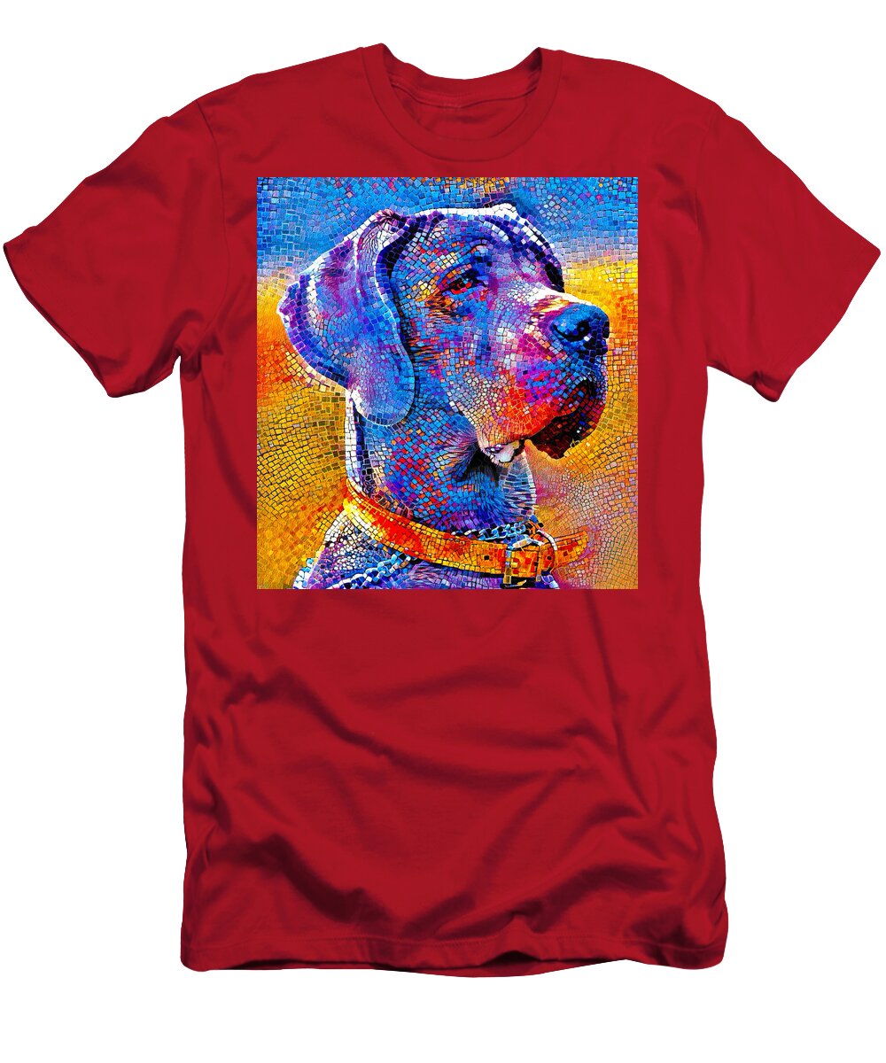 Great Dane T-Shirt featuring the digital art Great Dane portrait - colorful mosaic by Nicko Prints