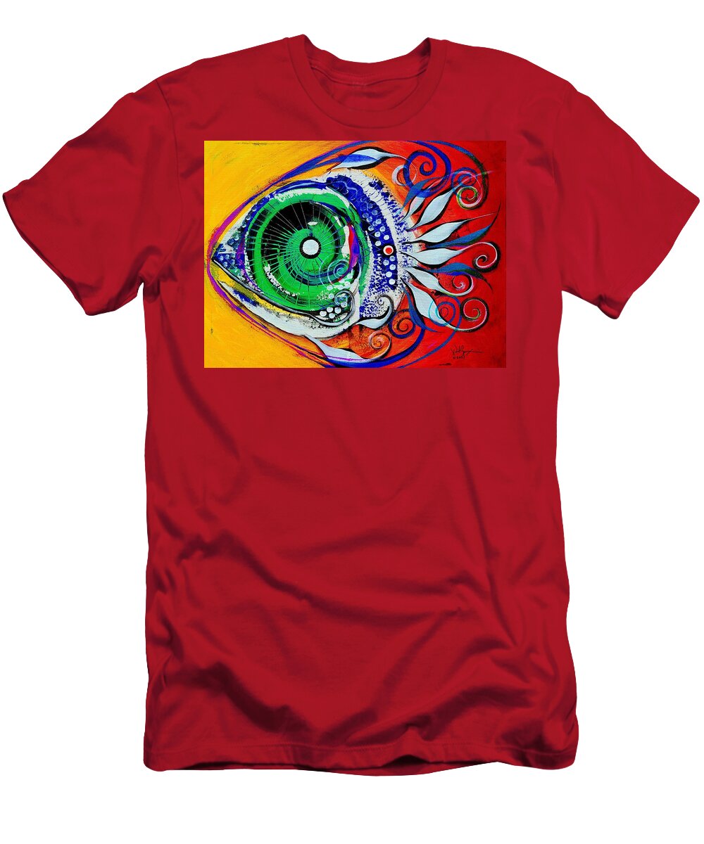 Happy T-Shirt featuring the painting Happy Fish, Compliments Transcending Time by J Vincent Scarpace