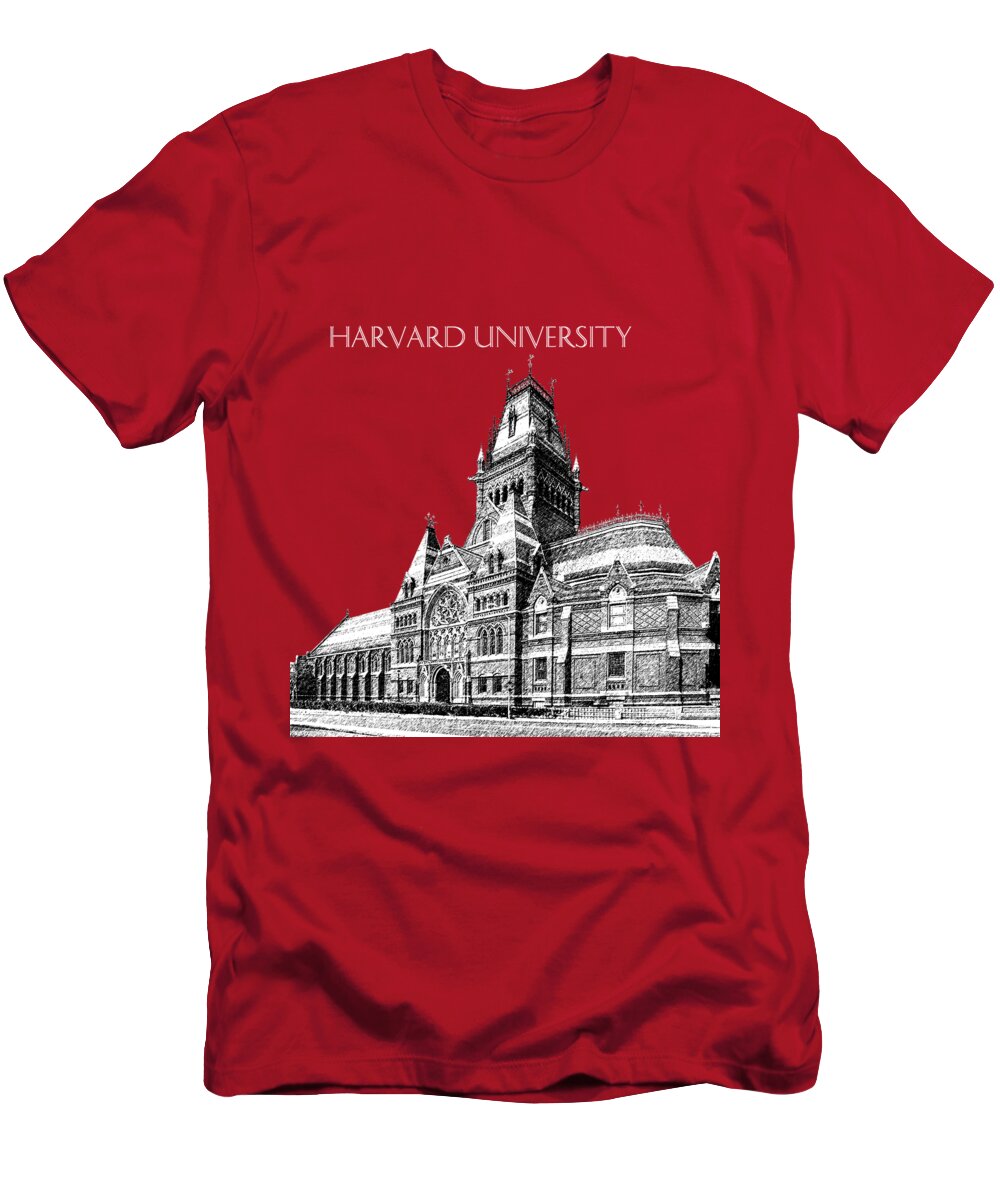 University T-Shirt featuring the digital art Harvard University - Memorial Hall - Dark Red by DB Artist