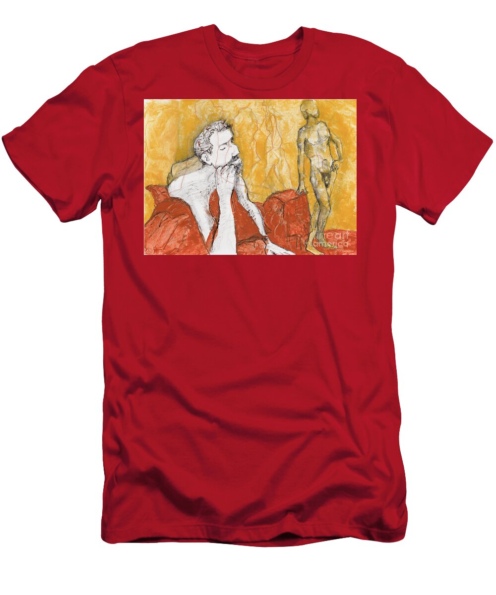 Life Drawing T-Shirt featuring the mixed media Heads Up by PJ Kirk