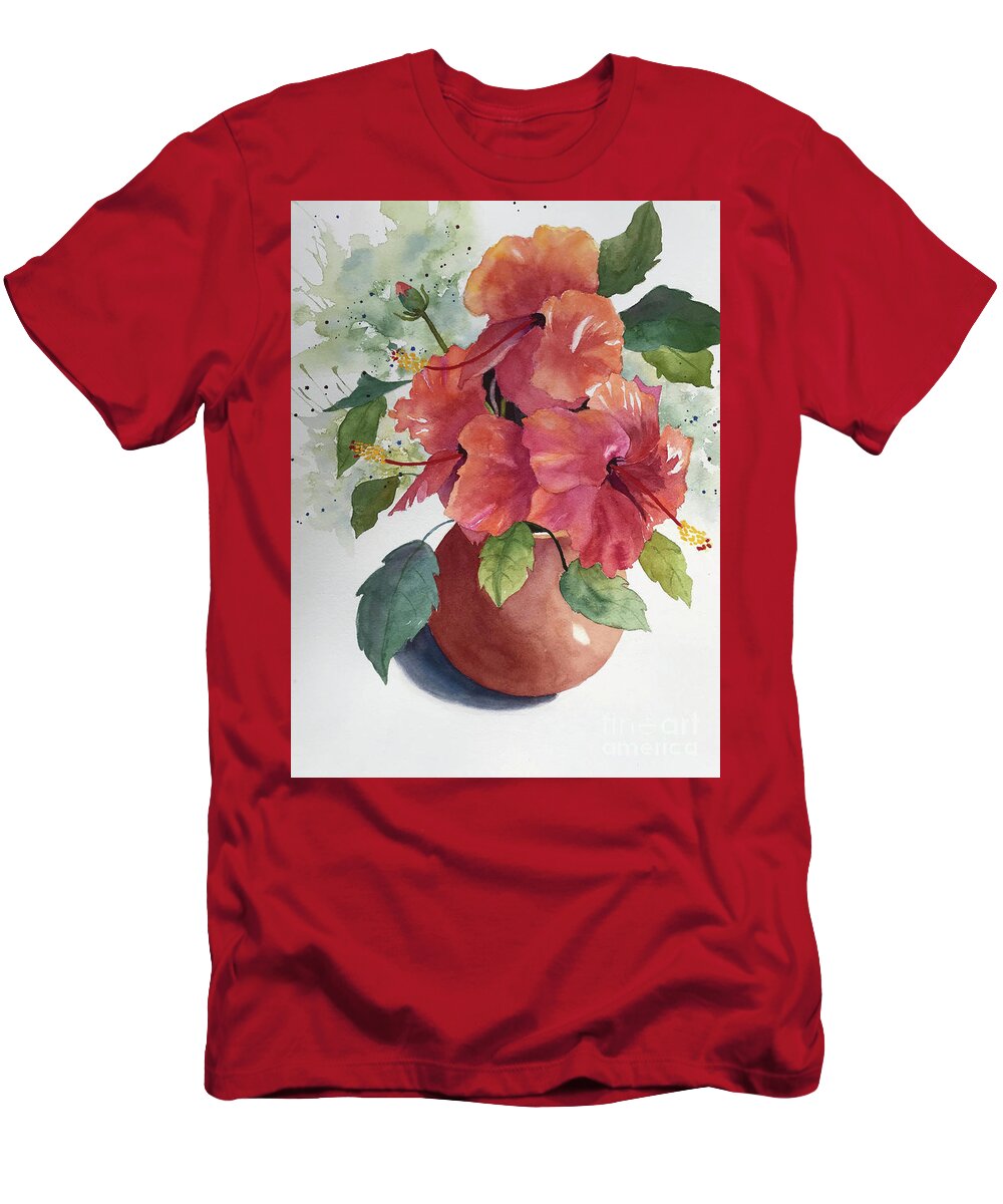 Floral T-Shirt featuring the painting Hibiscus by Vicki Brevell