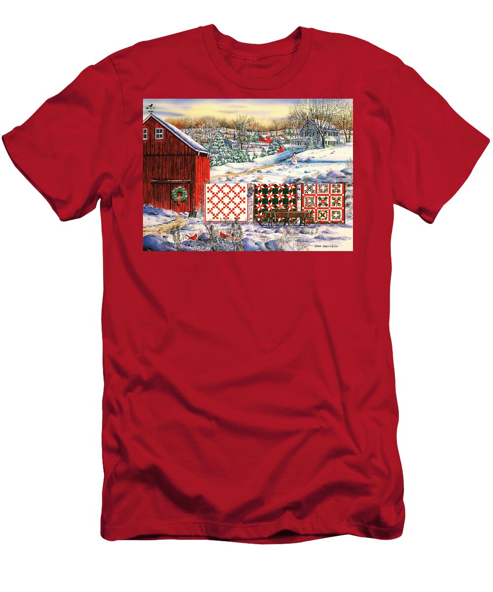 Red Barn T-Shirt featuring the painting Holiday Airing by Diane Phalen