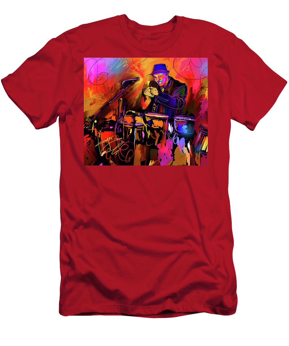 Jorge Bermudez T-Shirt featuring the painting In The Percussion Zone by DC Langer