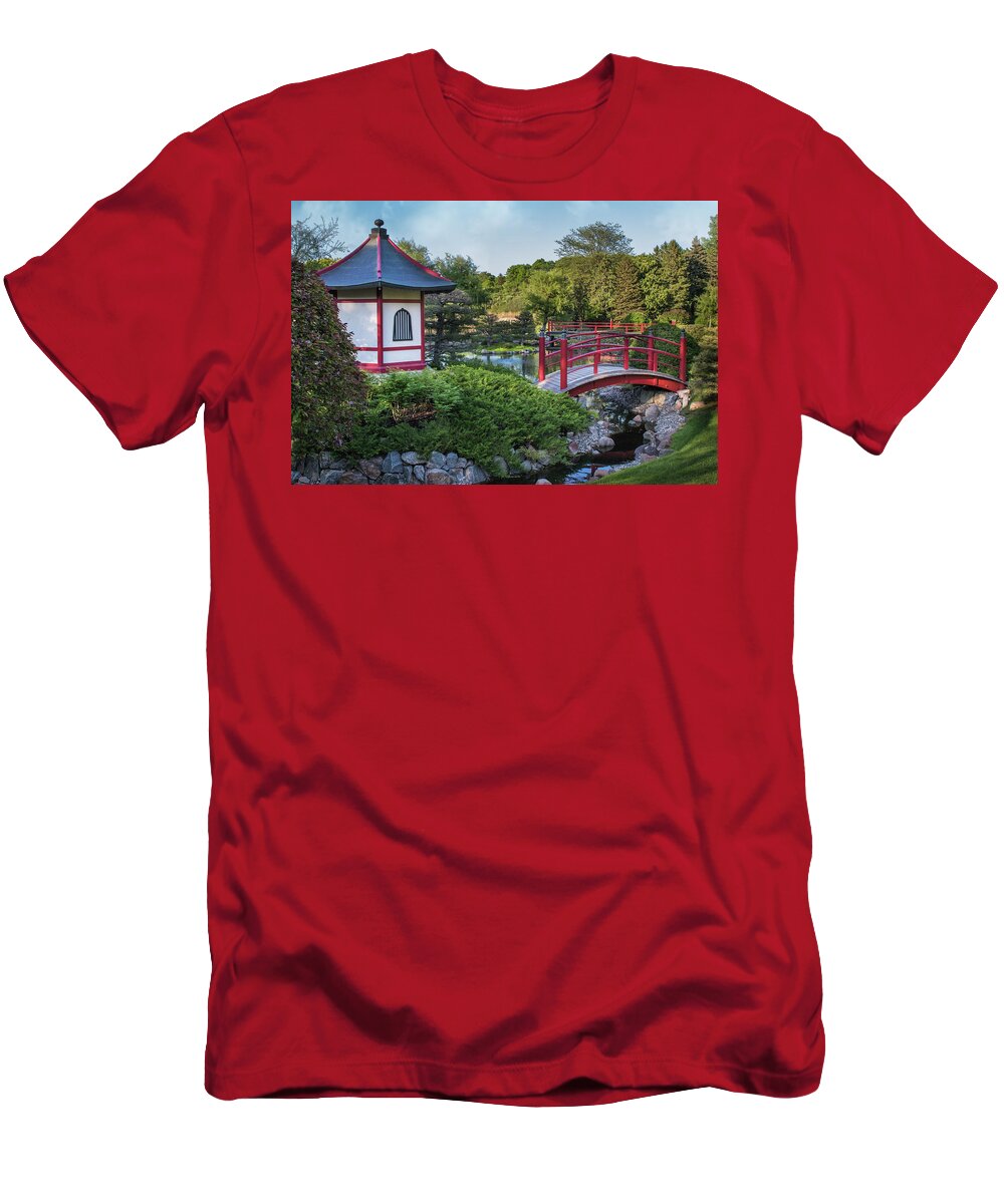 Japanese T-Shirt featuring the photograph Japanese Garden #2 - Pagoda and Red Bridge by Patti Deters