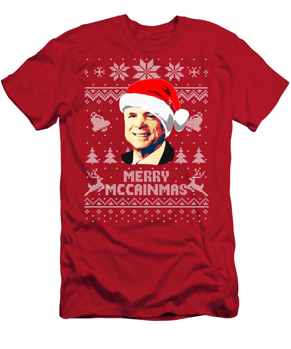 Santa T-Shirt featuring the digital art John McCain Merry McCainmas by Megan Miller