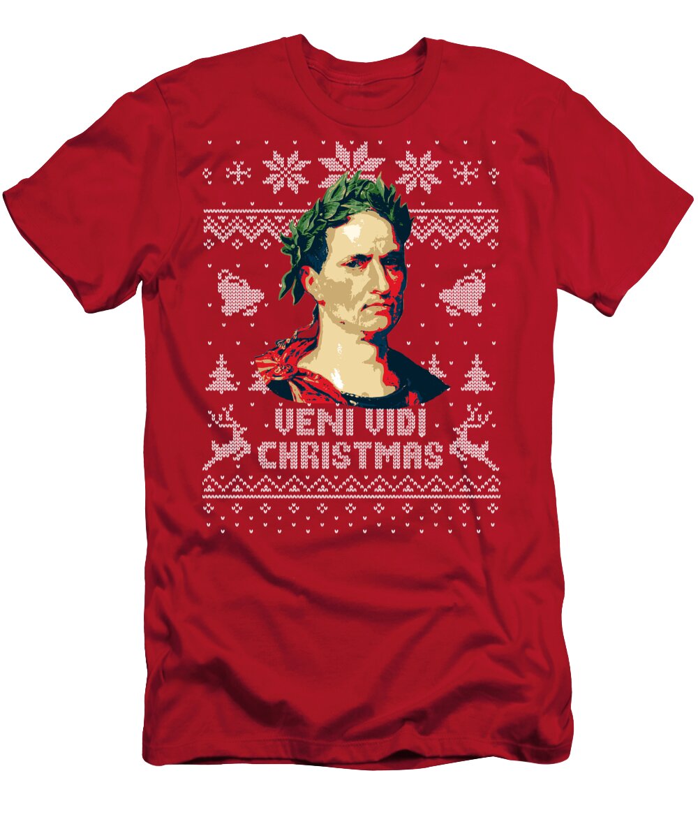 Julius T-Shirt featuring the digital art Julius Caesar Veni Vidi Christmas by Filip Schpindel