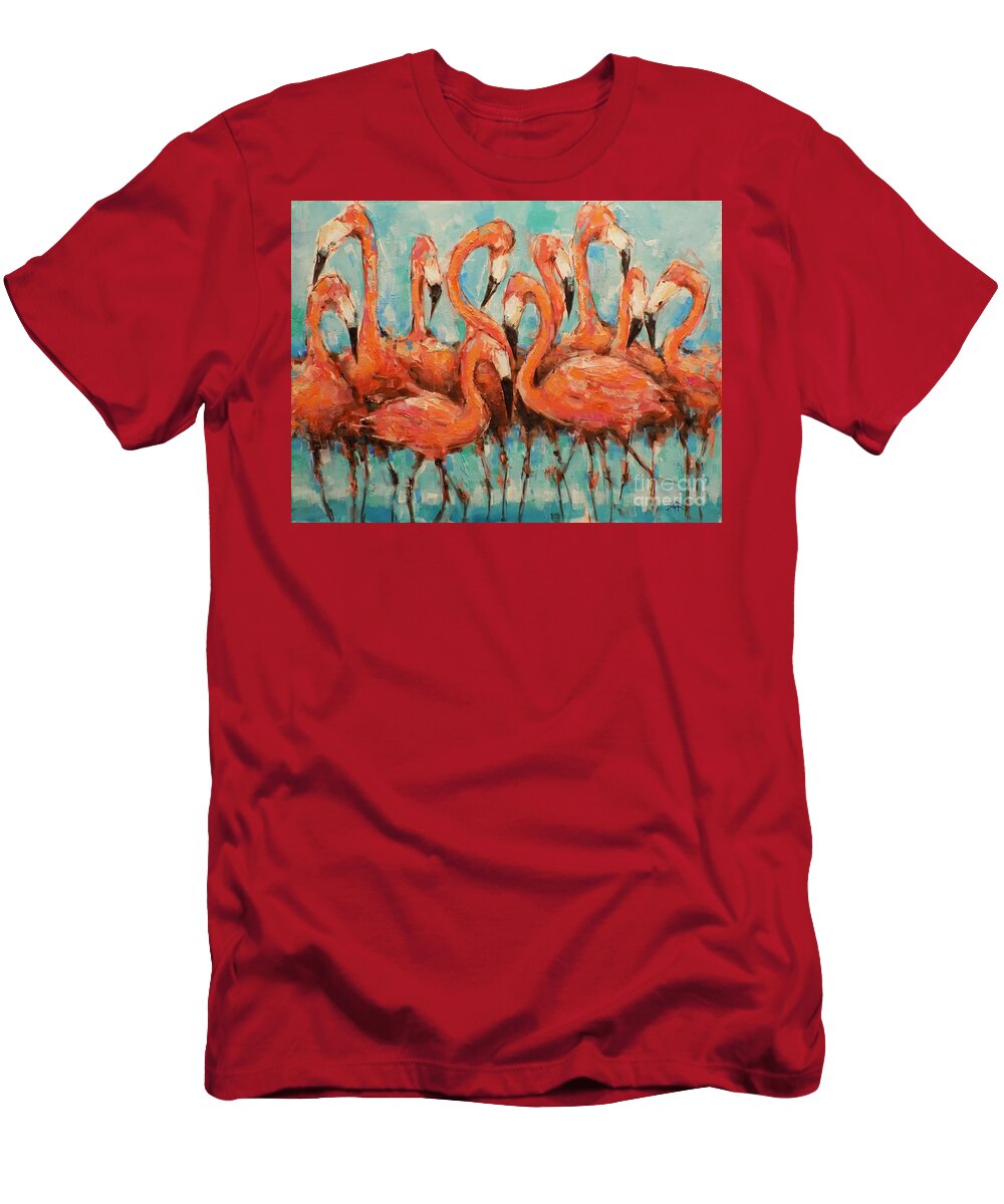 Flamingos T-Shirt featuring the painting Just Another Day In Paradise by Dan Campbell