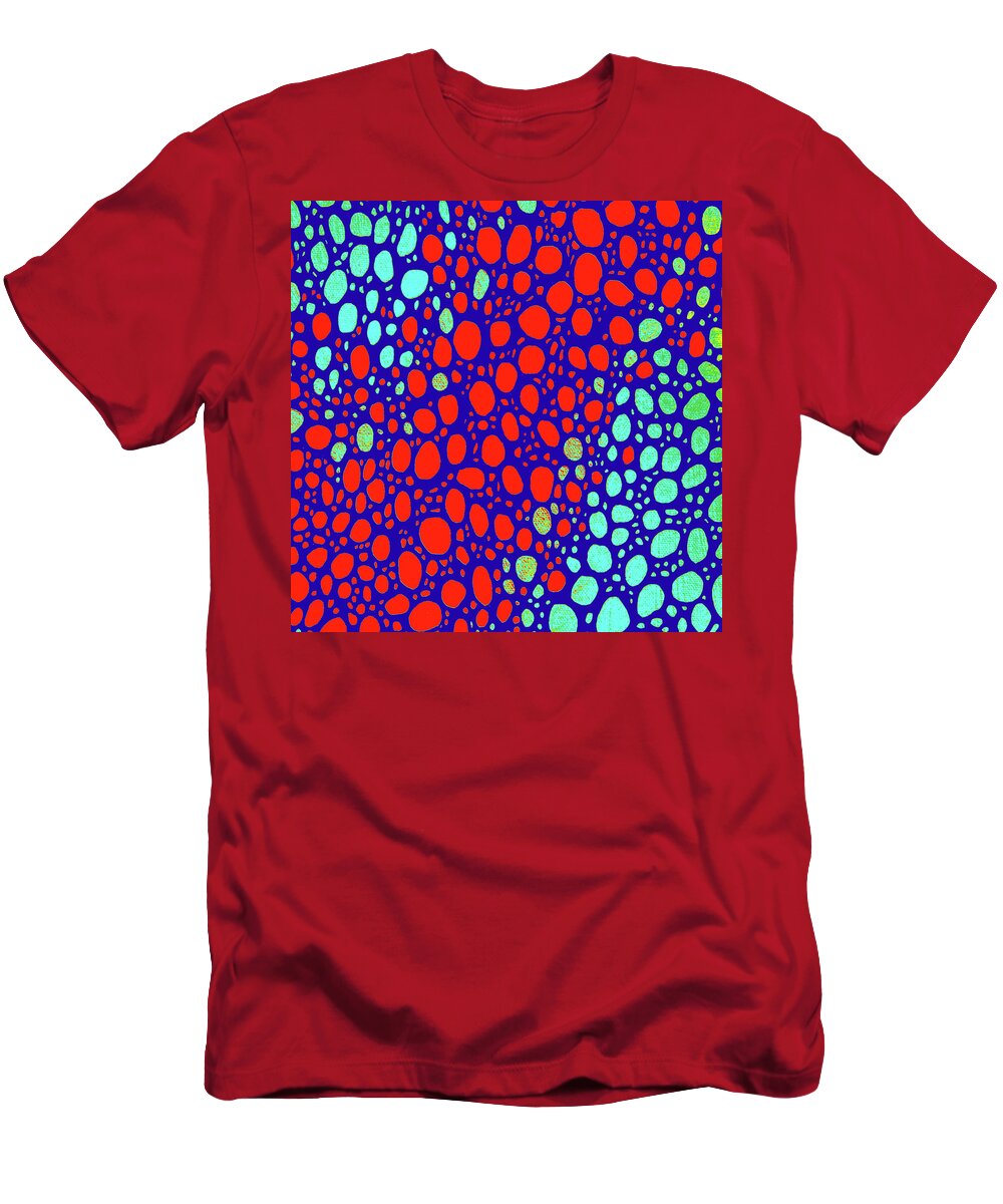 Kaleidoscope T-Shirt featuring the digital art KALEIDOSCOPE Abstract in Red and Aqua by Lynnie Lang