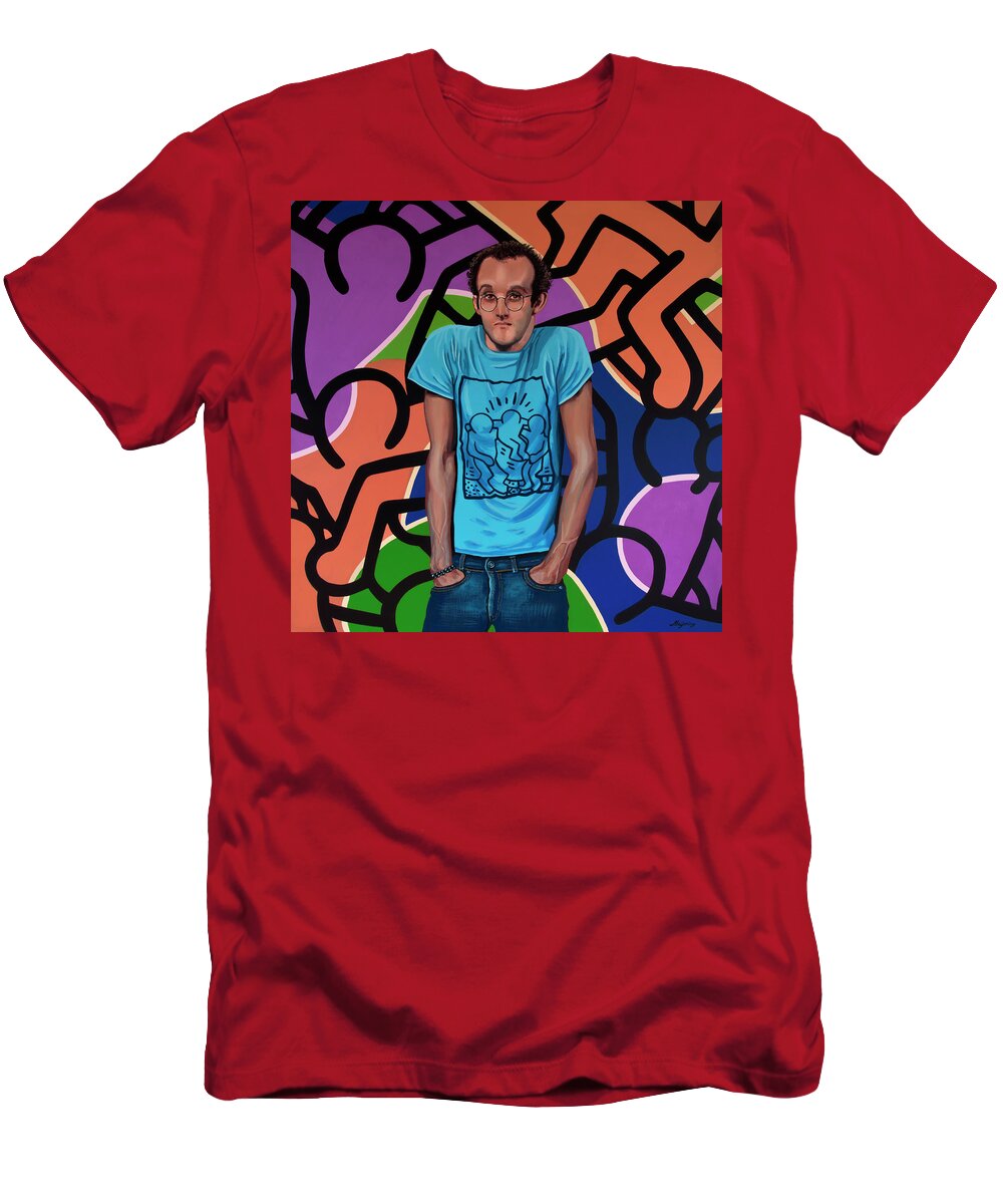 Keith Haring T-Shirt featuring the painting Keith Haring Painting by Paul Meijering