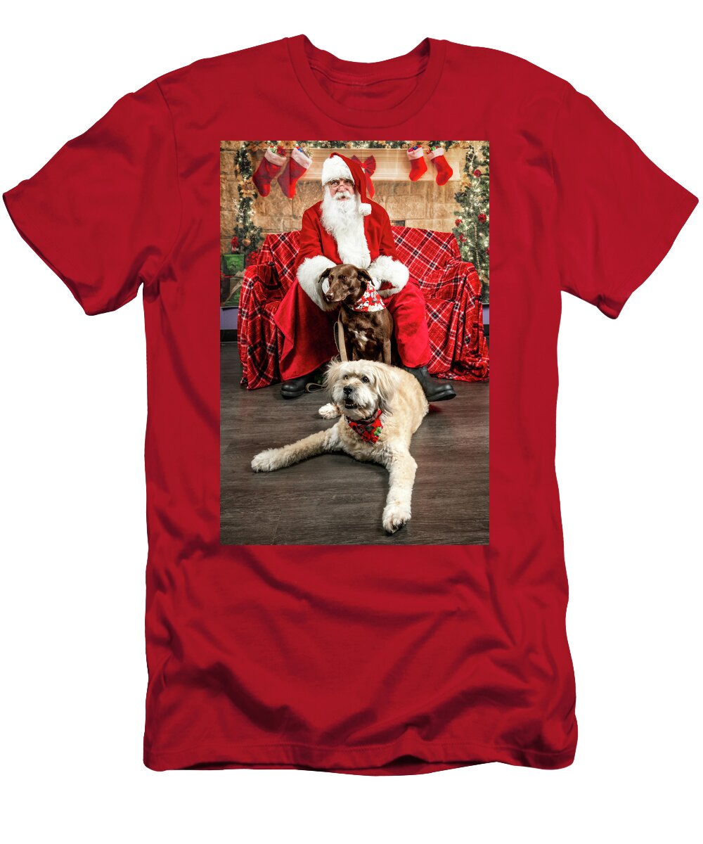 Annie T-Shirt featuring the photograph Kellie and Annie with Santa 2 by Christopher Holmes