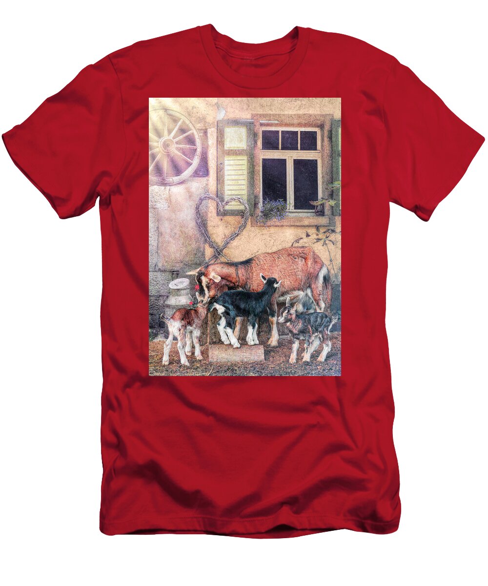 Animals T-Shirt featuring the digital art Kids at Morning Play by Debra and Dave Vanderlaan