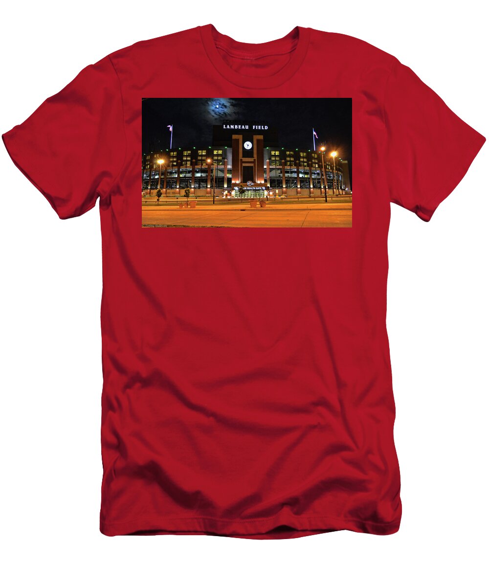 Title Town T-Shirt featuring the photograph Lambeau Field at Night by Tommy Anderson