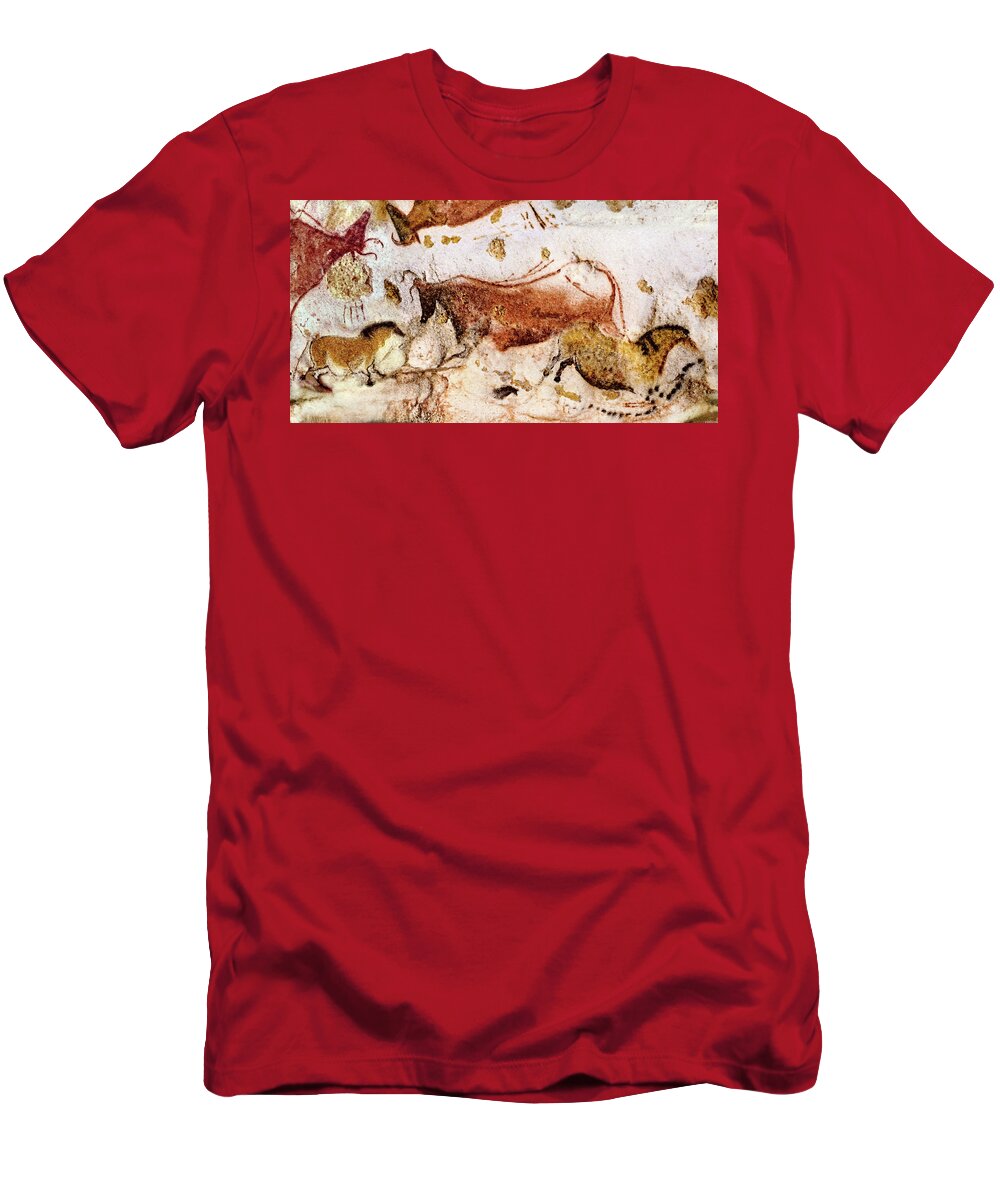 Lascaux T-Shirt featuring the digital art Lascaux Cow and Horses by Weston Westmoreland