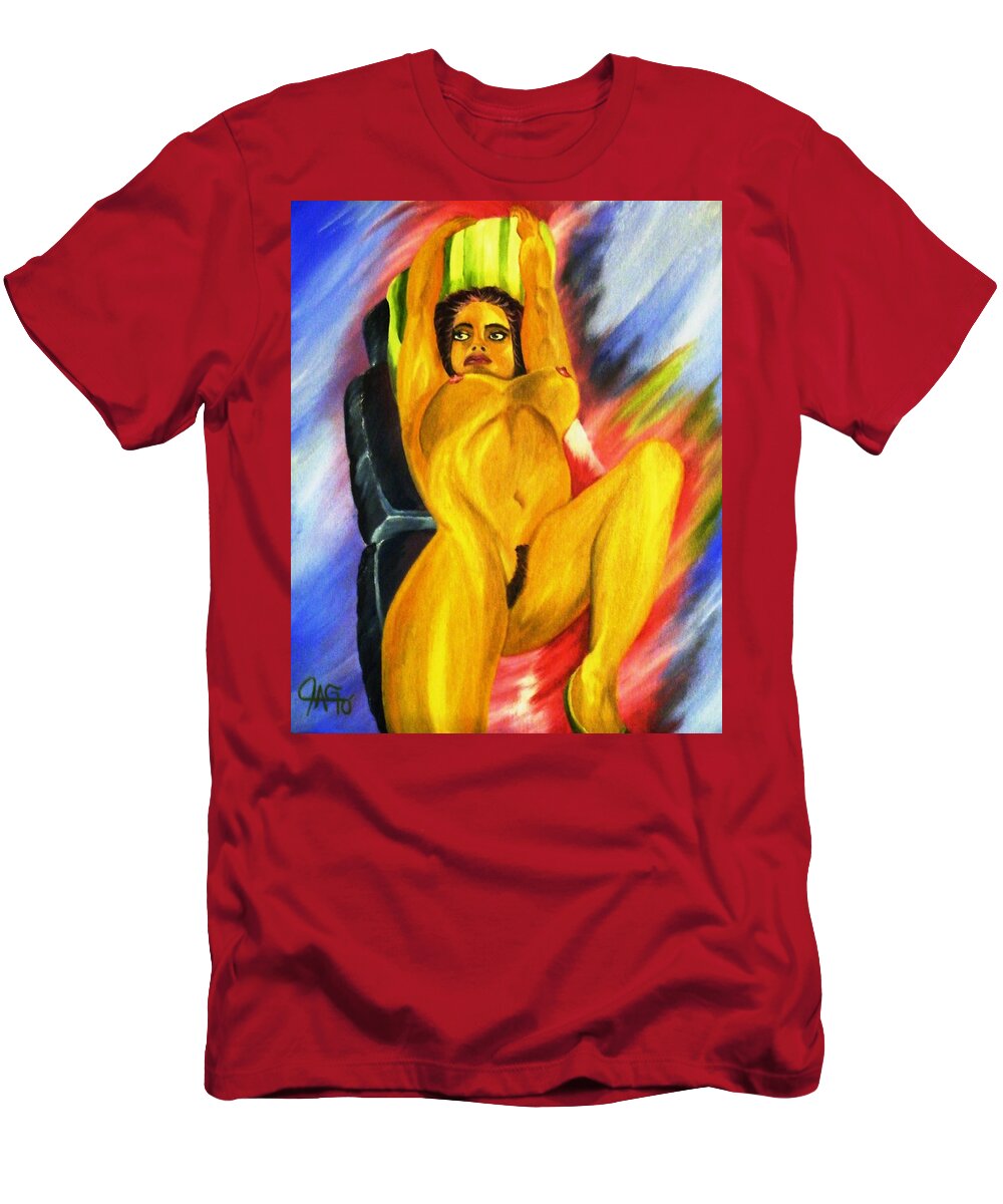 Acrylic Painting T-Shirt featuring the painting Latin Dreams AKA Betty Davis Thighs by The GYPSY and Mad Hatter