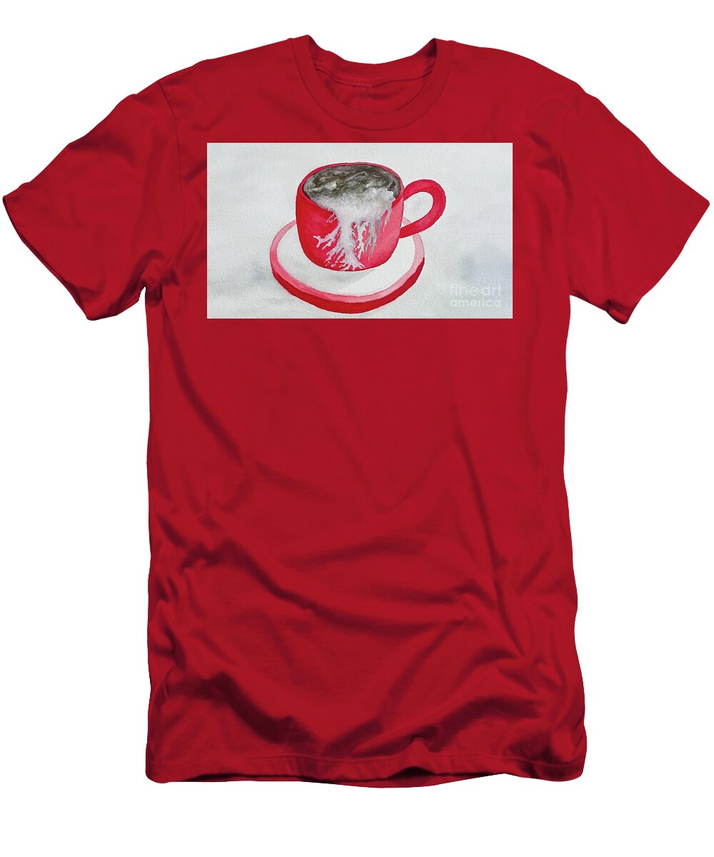 Latte T-Shirt featuring the painting Latte in a Red Mug by Lisa Neuman