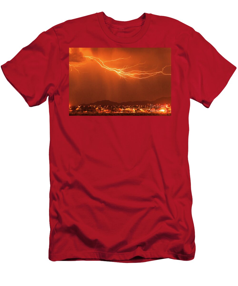 Lighting T-Shirt featuring the photograph Lightning 1314-orange by Kenneth Johnson