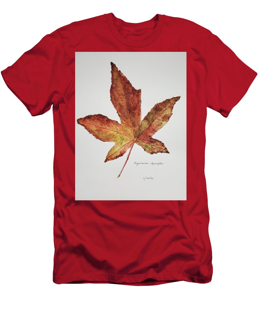 Botanical T-Shirt featuring the painting Liquidambar 3 - Watercolor by Claudette Carlton