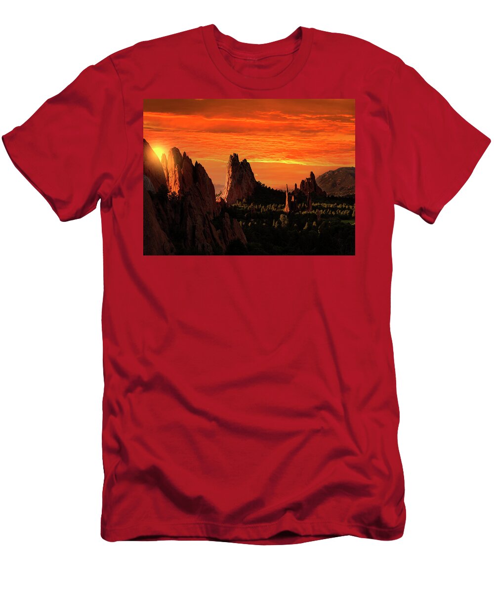 Stunning Sunrise T-Shirt featuring the photograph Magical Sunrise Over Garden Of Gods Park by Dan Sproul