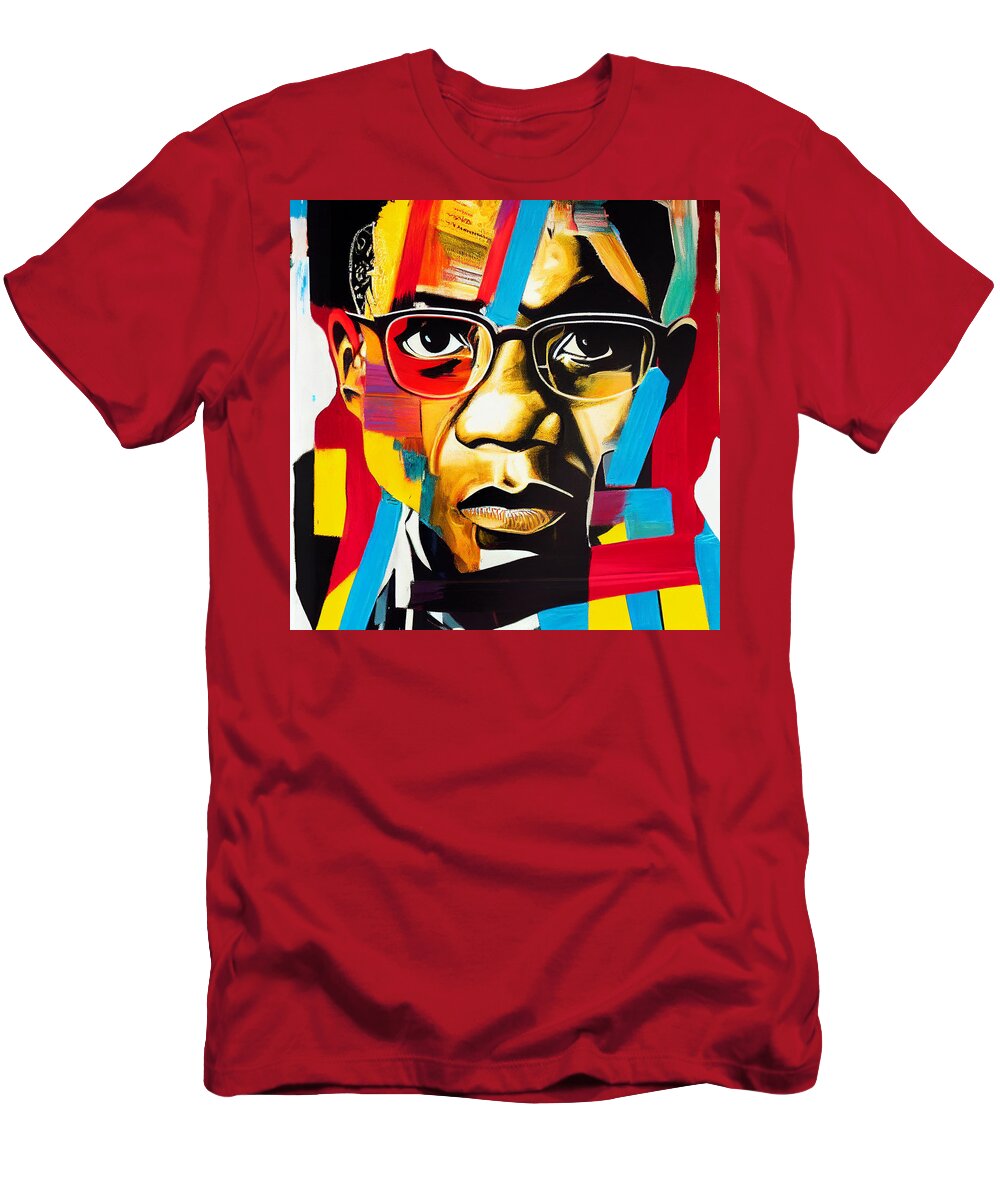Malcolm X Basquiat Style Décor T-Shirt featuring the painting malcolm X basquiat style d26043ad3c 043953 64556d ab97 53d56704350533 by Asar Studios by Asa by Celestial Images