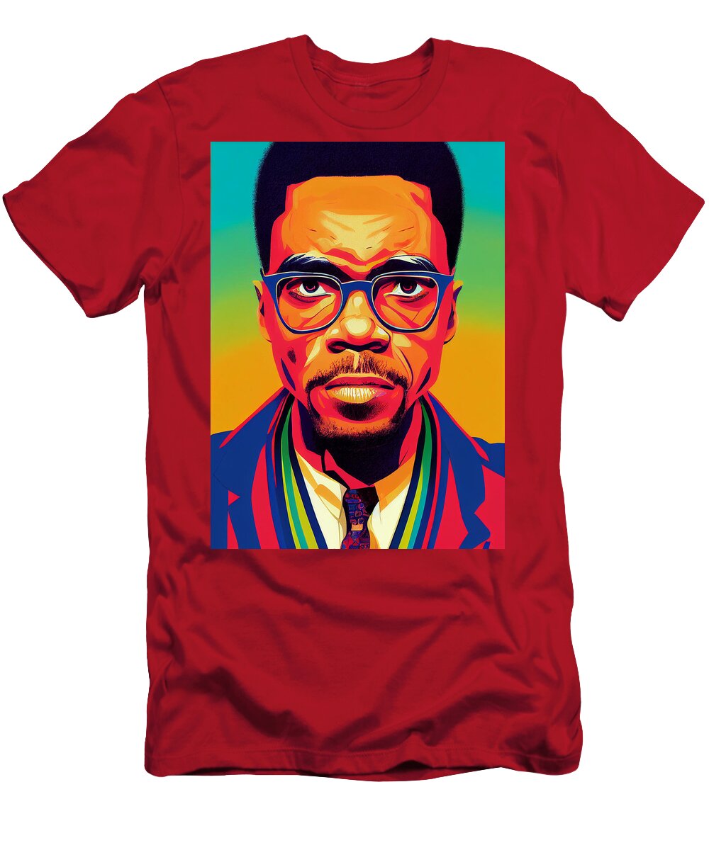 Malcolm X Vintage Illustration  Highly Stylized Art T-Shirt featuring the digital art Malcolm X Vintage illustration  highly stylized color  by Asar Studios by Celestial Images