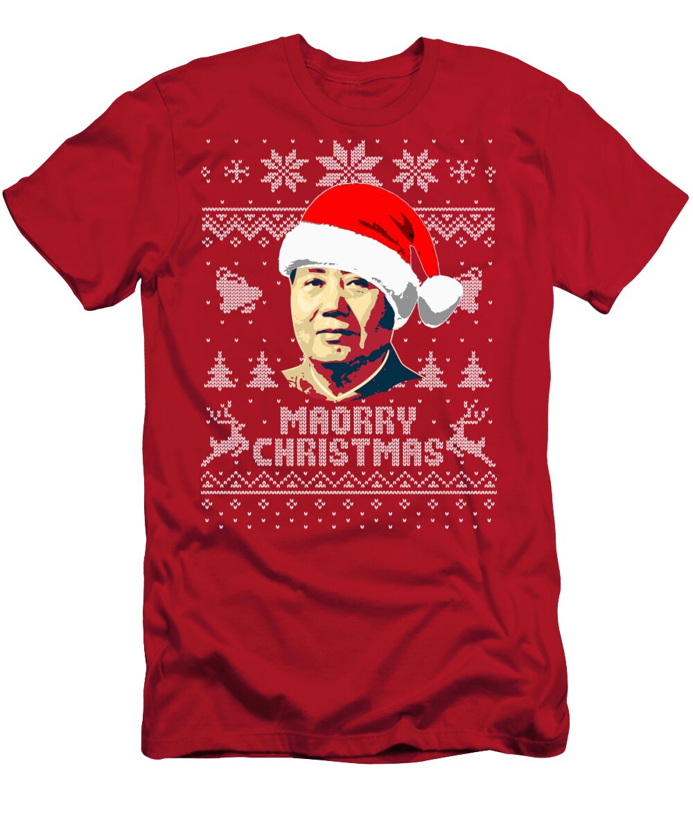 China T-Shirt featuring the digital art Mao Maorry Christmas by Megan Miller