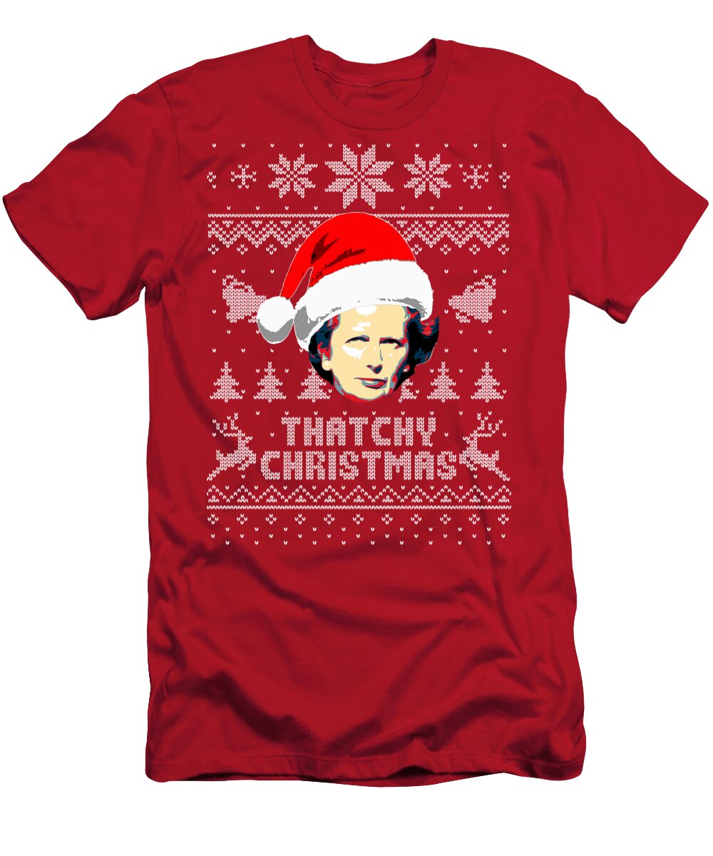 Santa T-Shirt featuring the digital art Margaret Thatcher Thatchy Christmas by Filip Schpindel