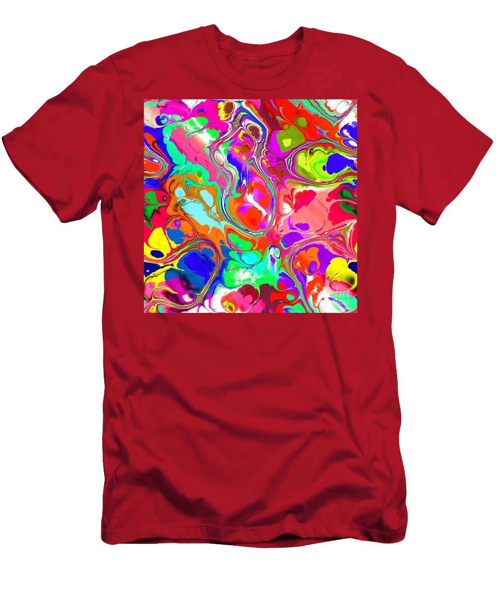 Colorful T-Shirt featuring the digital art Marijan - Funky Artistic Colorful Abstract Marble Fluid Digital Art by Sambel Pedes