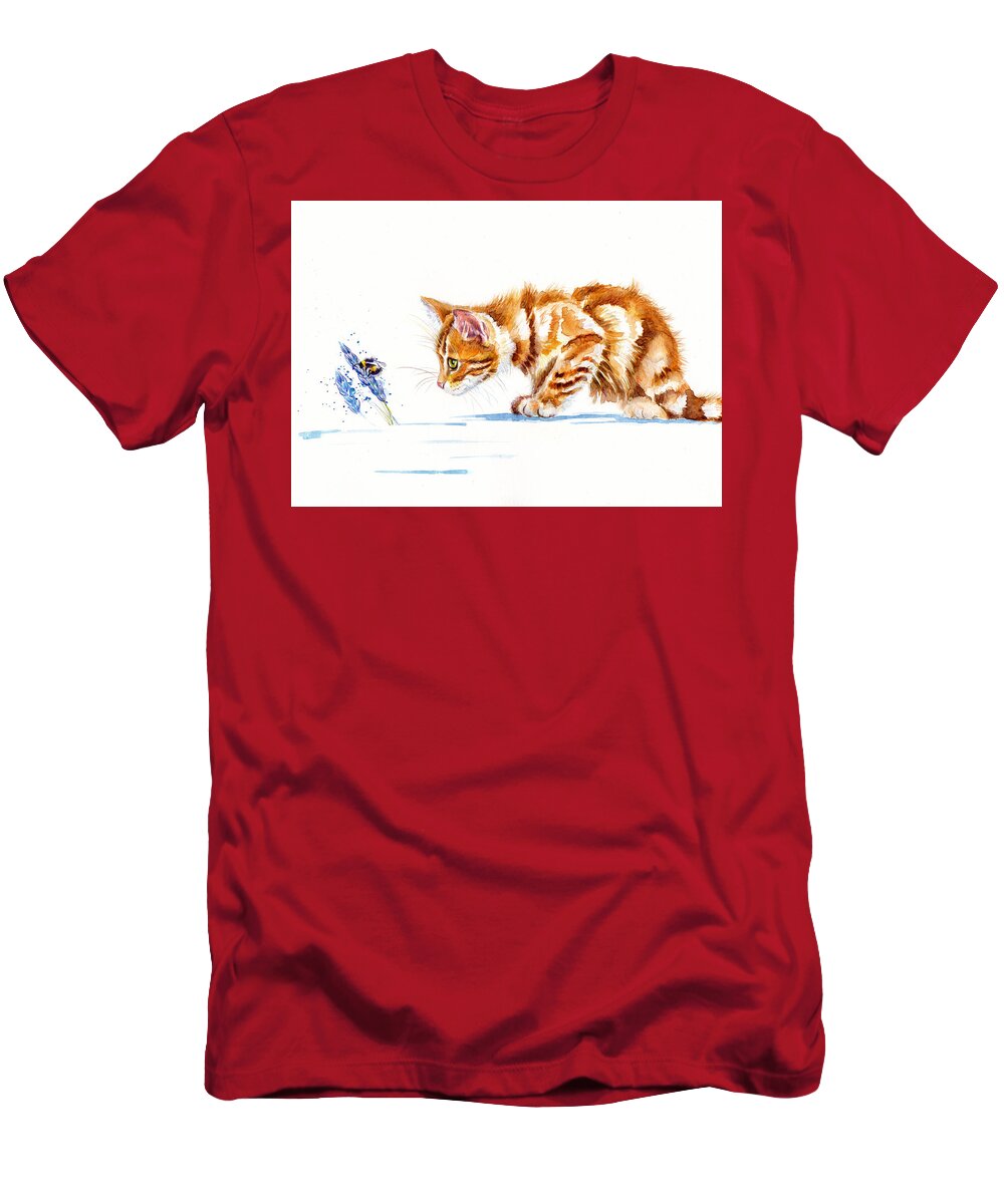 Kittens T-Shirt featuring the painting Marmalade Kitten - Nature Watch by Debra Hall