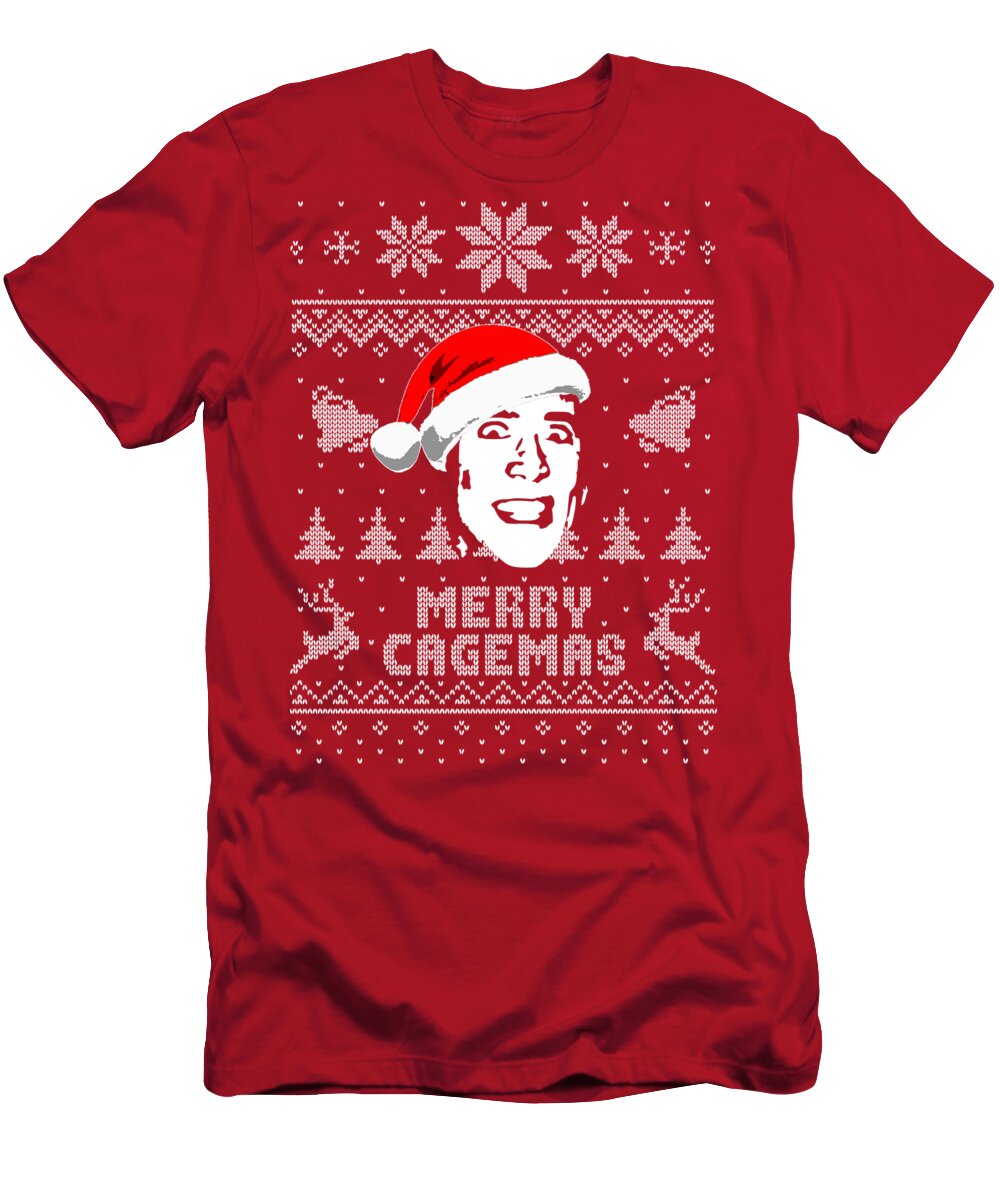 Merry T-Shirt featuring the digital art Merry Cagemas Parody Christmas Shirt by Megan Miller