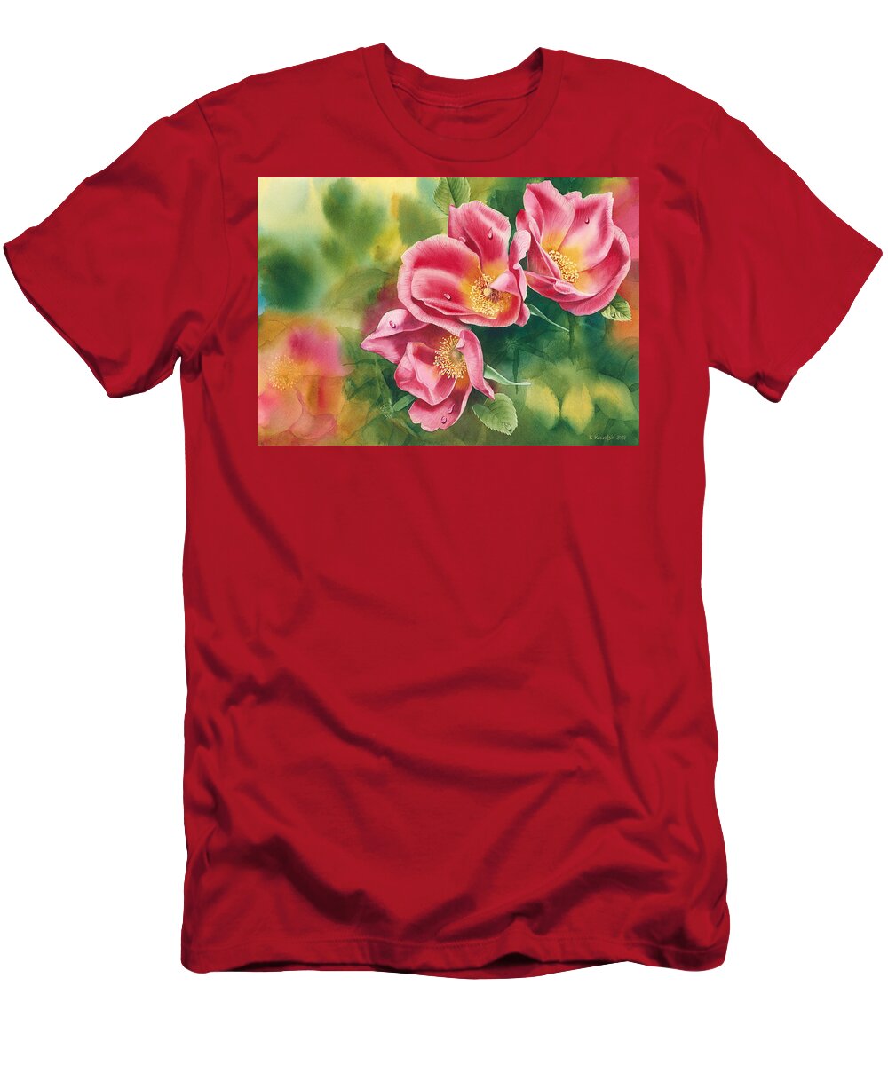 Flower T-Shirt featuring the painting Misty Roses by Espero Art
