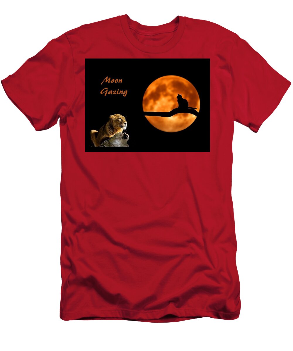 Moon T-Shirt featuring the mixed media Moon Gazing by Nancy Ayanna Wyatt