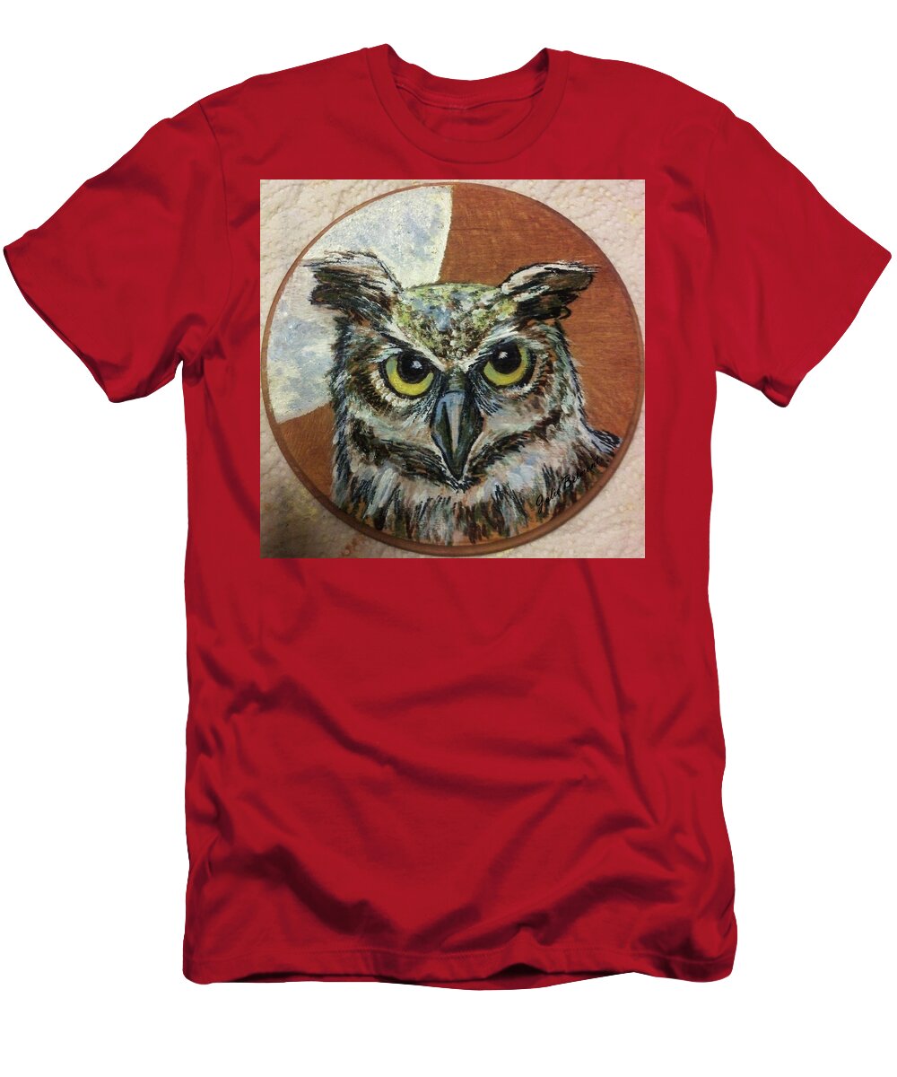 Horned Owl T-Shirt featuring the painting Moon Horned Owl by Julie Belmont