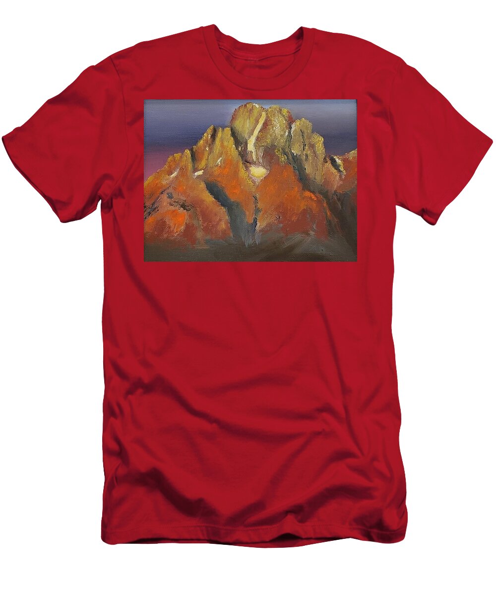 Mountain T-Shirt featuring the painting Mt. Moran Morning Portrait by Joseph Eisenhart