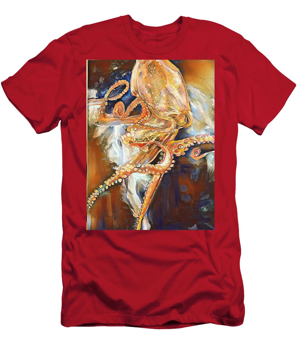 Octopus T-Shirt featuring the painting Neurons by Try Cheatham