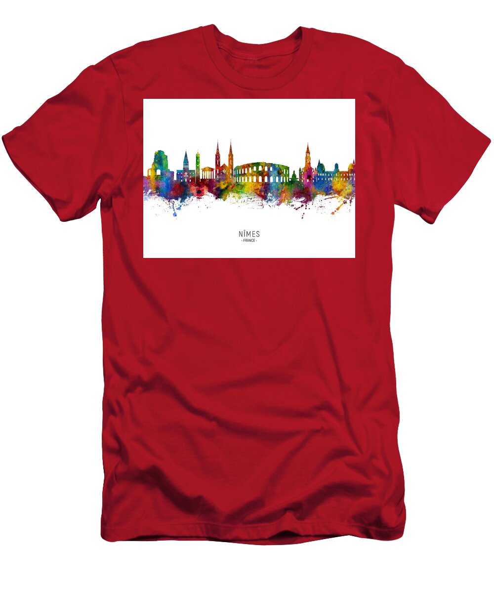 Nîmes T-Shirt featuring the digital art NImes France Skyline #10 by Michael Tompsett