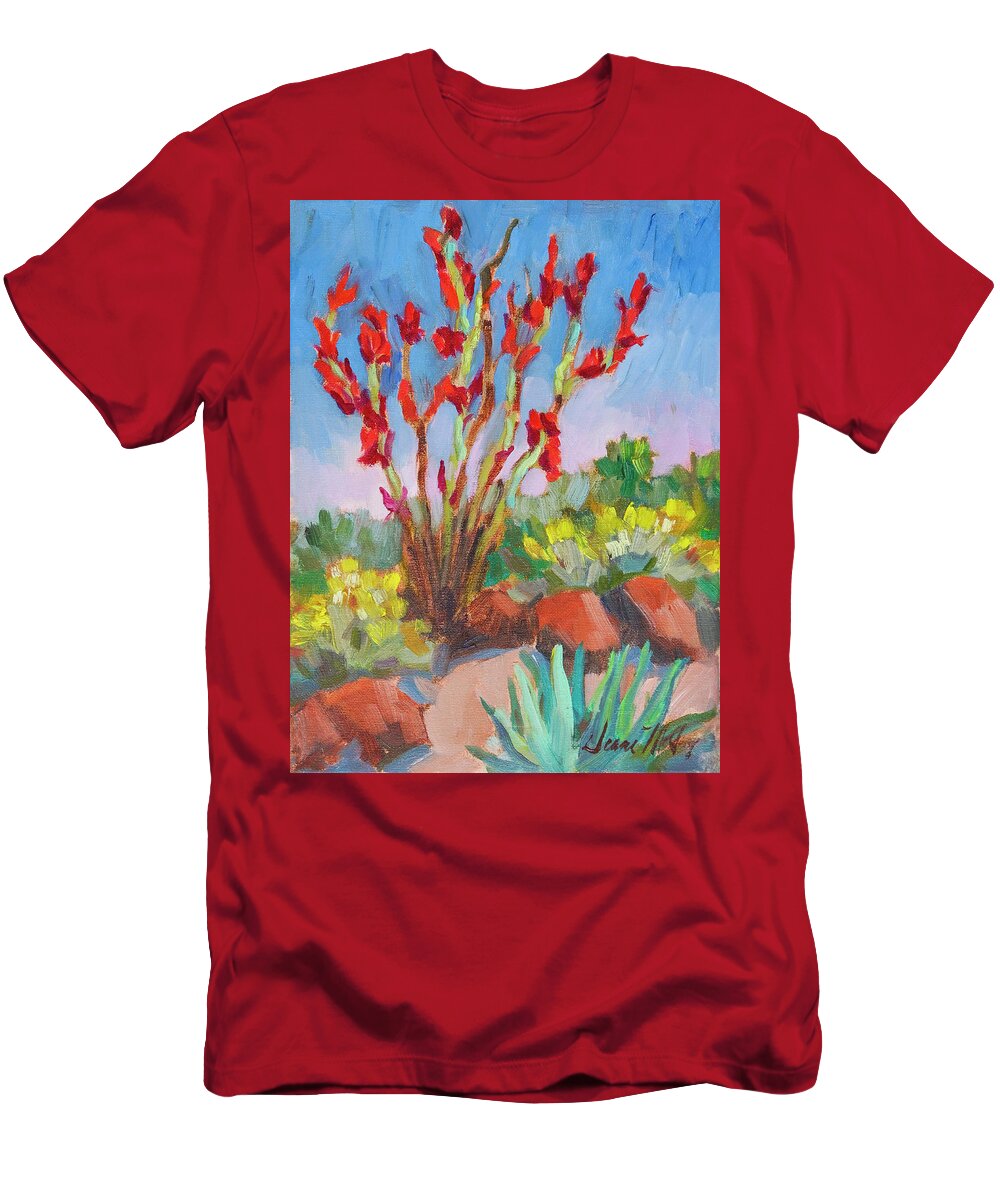 Ocotillo T-Shirt featuring the painting Ocotillo and Brittle Bush - Living Desert by Diane McClary