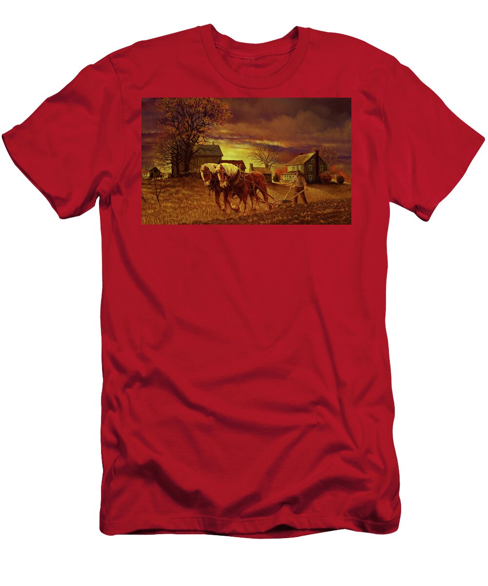 Farm T-Shirt featuring the painting Ohio farm by Hans Neuhart