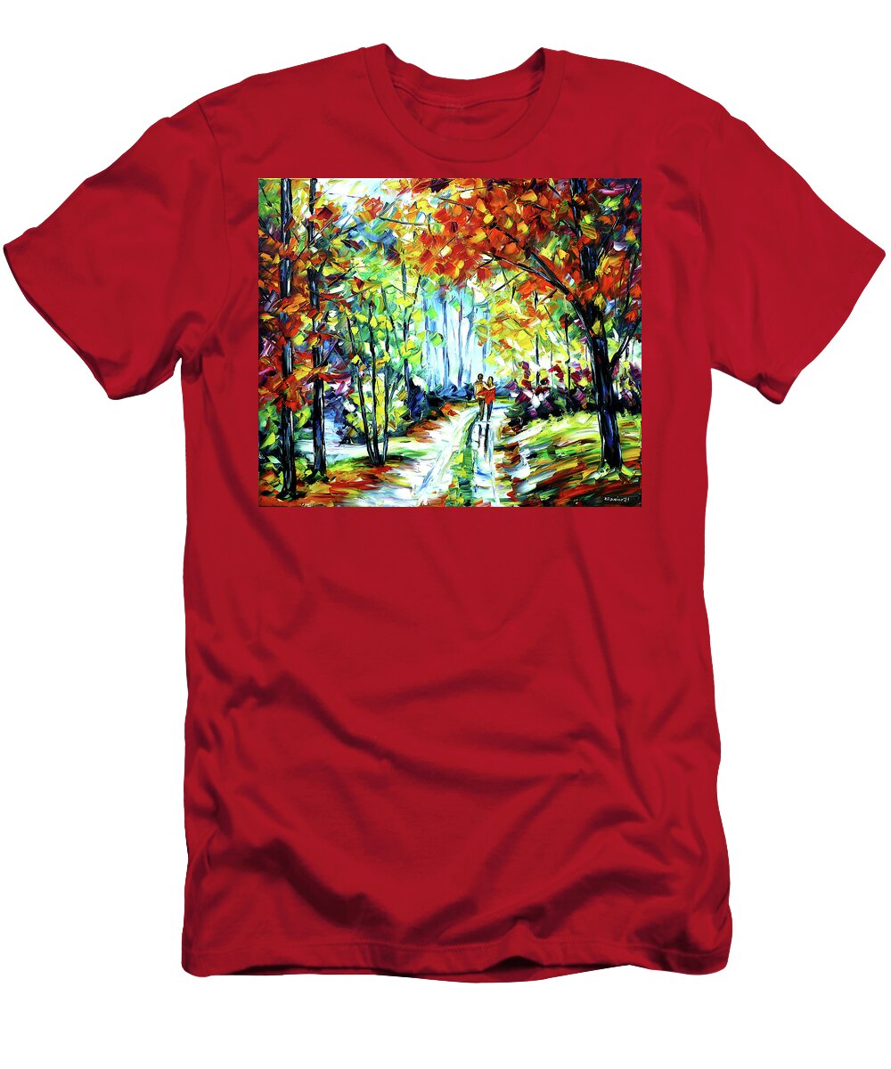 Autumn Walk T-Shirt featuring the painting On An Autumn Day by Mirek Kuzniar