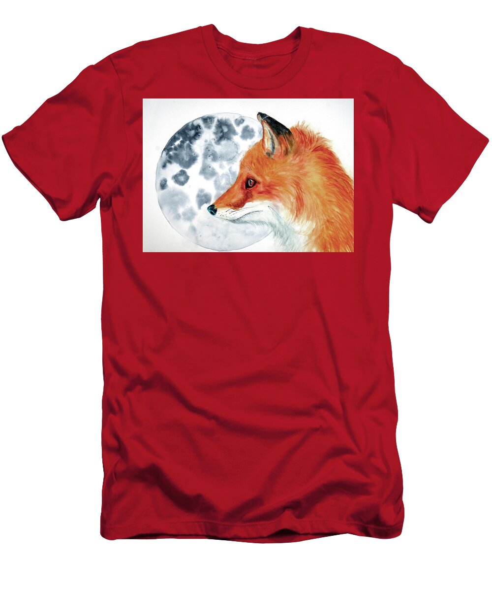 Fox T-Shirt featuring the painting Once in a Blue Moon by Jeanette Mahoney