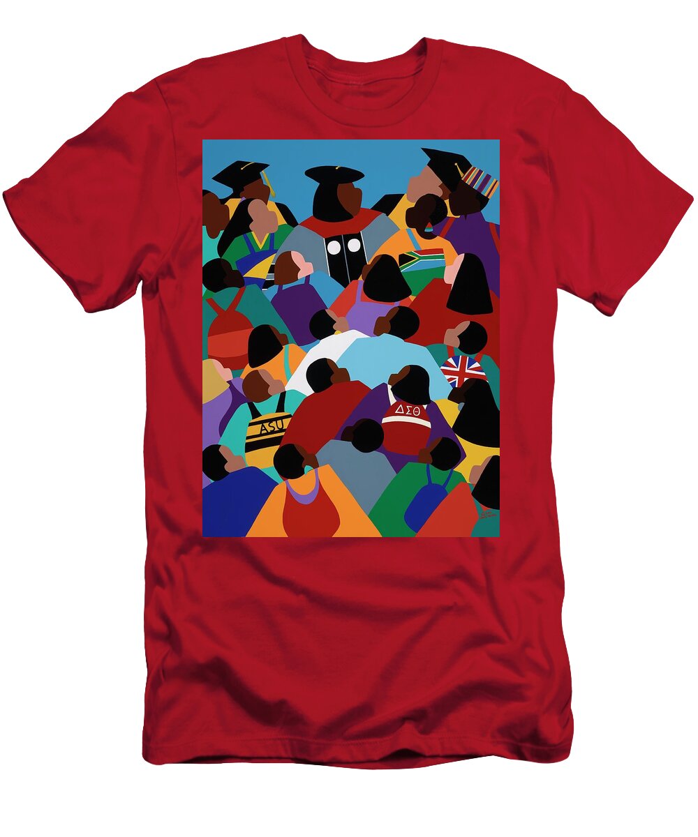Higher Education T-Shirt featuring the painting Opportunity Is Here ASU by Synthia SAINT JAMES