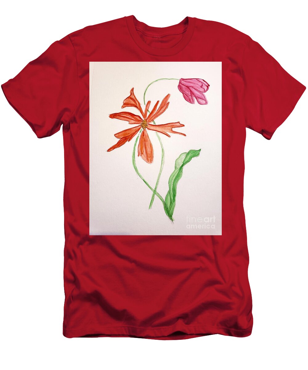 Orange Flower T-Shirt featuring the painting Orange Tulip by Margaret Welsh Willowsilk