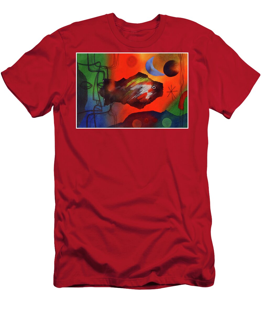 African T-Shirt featuring the painting Out Of The Deep by Winston Saoli 1950-1995