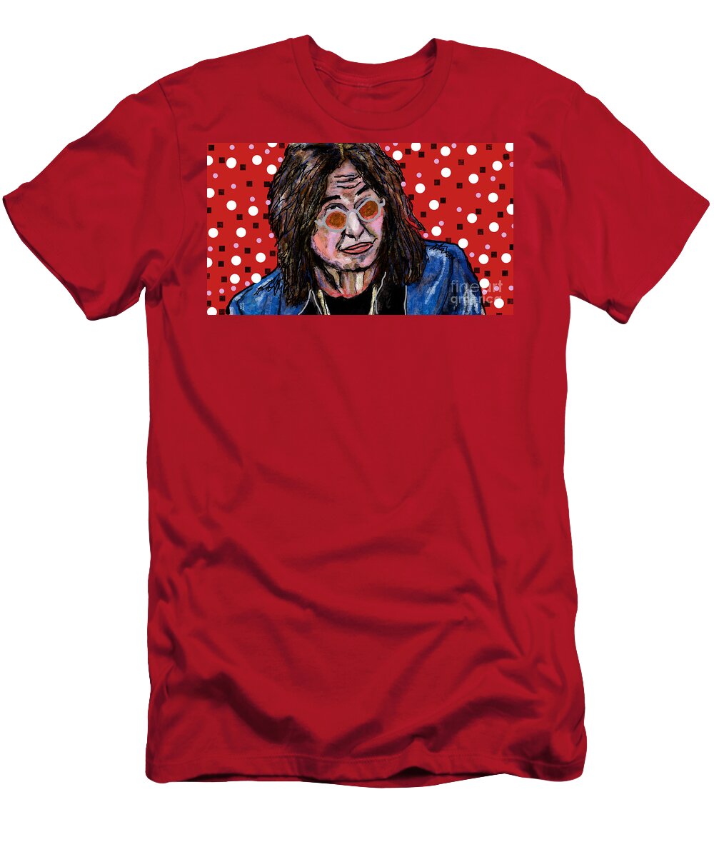Rock Star Ozzy Osbourne Band Music Concert Star Celebrity Office Digital Tour Red Abstract T-Shirt featuring the painting Ozzy Osbourne by Bradley Boug