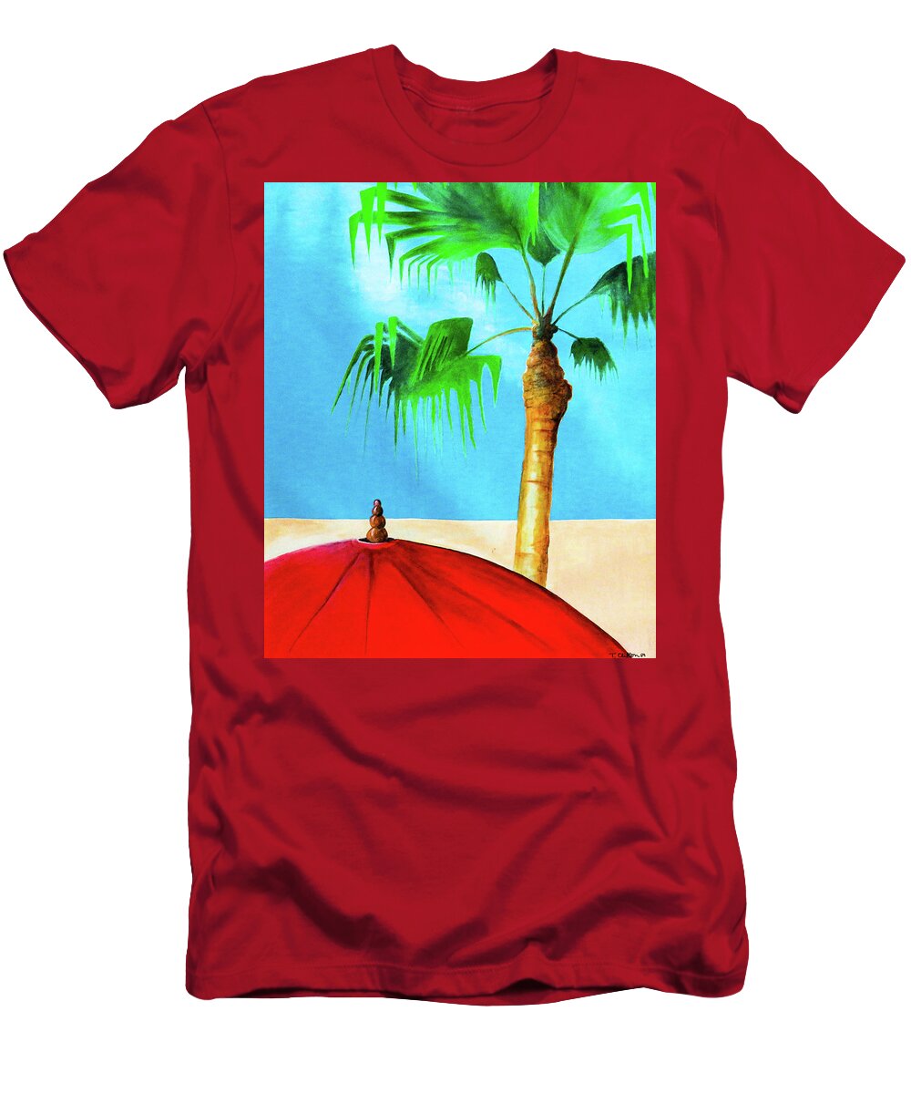 Beach T-Shirt featuring the painting Palm and Umbrella by Ted Clifton