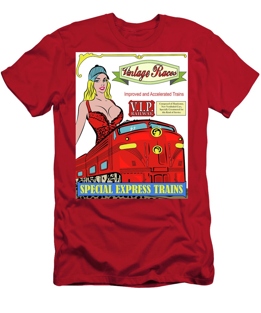 Pinup T-Shirt featuring the digital art Pin-up Vintage Railway Poster by Long Shot